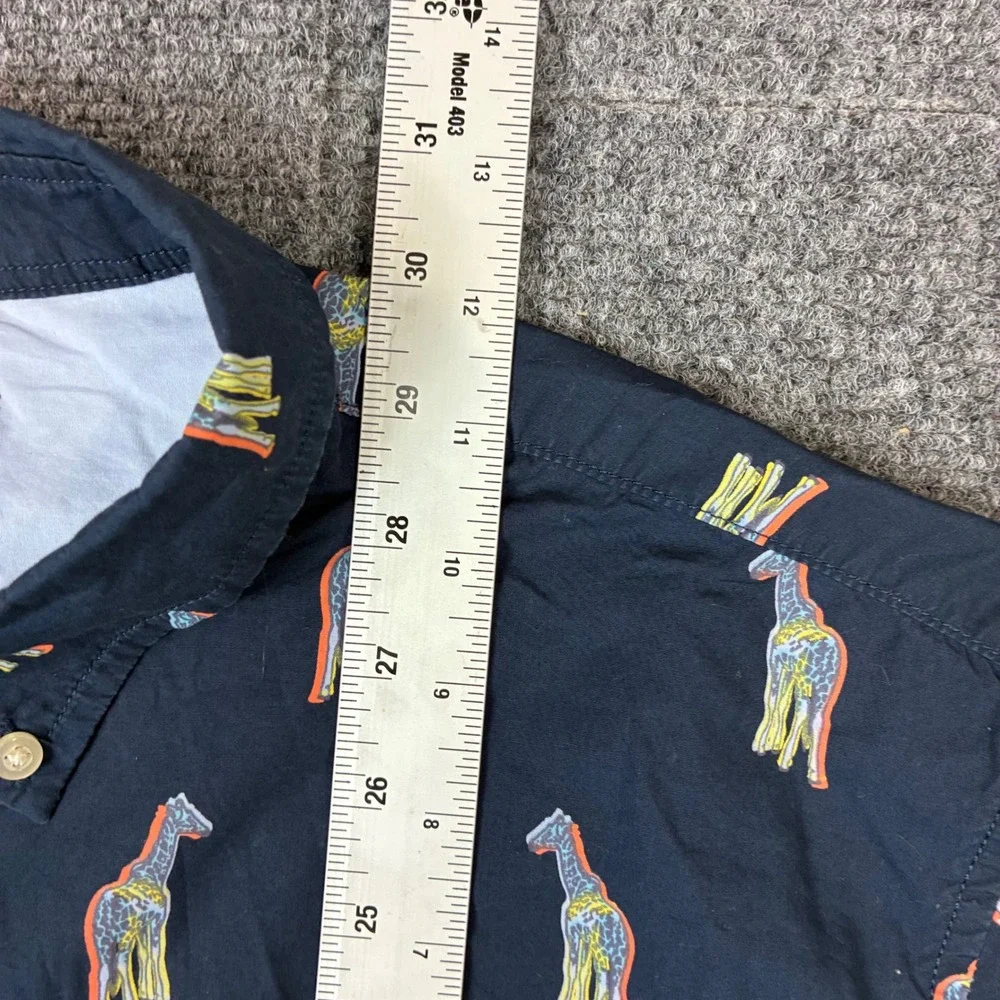 Banana Republic Luxe Poplin Shirt XL Slim Fit Navy Giraffe Print Short Sleeve